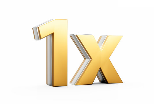 Golden Shiny 1x Symbol One x Icon For Advertising And Dynamic Sales Presentations 3D Illustration