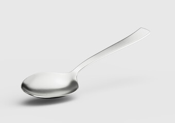 A Gleaming Metal Spoon With Its Elongated Handle And Rounded Bowl White Background 3D Illustration