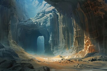 Mysterious Desert Canyon Landscape with Rocky Archway