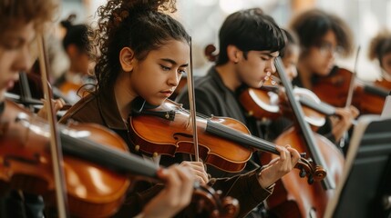 Young musicians from various countries collaborating on a symphony --ar 16:9 --stylize 250 Job ID: fee3cb0a-46a0-4985-b019-3c6bb0da7238