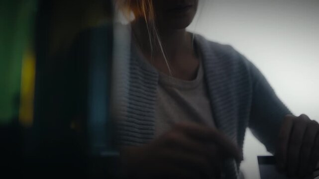 Drug addicted woman snorting white powder on desk, cocaine dependence, bad habit