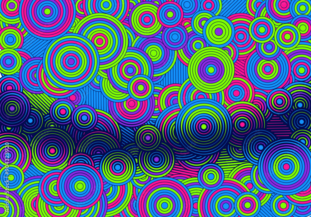 Aufkleber Abstract psychedelic background with circles and lines of various widths in retro optical illusion style.