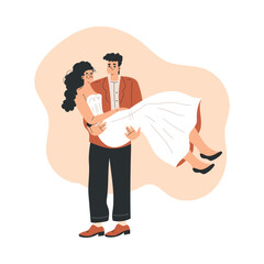 Marriage Couple with Man and Woman Bride and Groom Character Vector Illustration