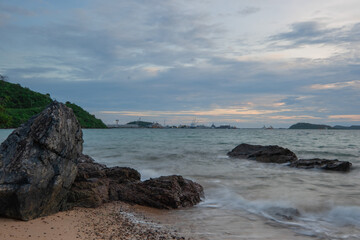 View of Sattahip bay at sunset time. Sattahip bay at sunset time with long exposure photo.