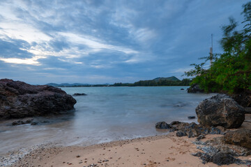 View of Sattahip bay at sunset time. Sattahip bay at sunset time with long exposure photo.
