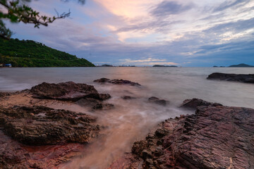 View of Sattahip bay at sunset time. Sattahip bay at sunset time with long exposure photo.