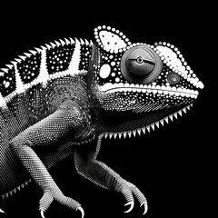 cameleon noir et blanc points affiche illustration