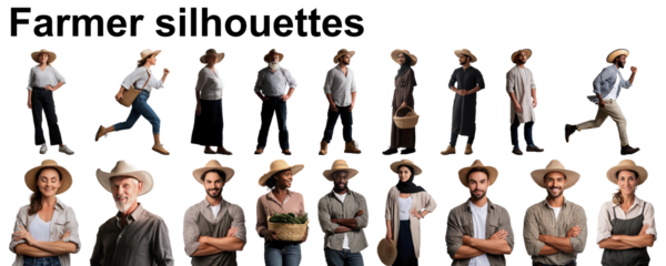 farmer silhouette country hat collection set group