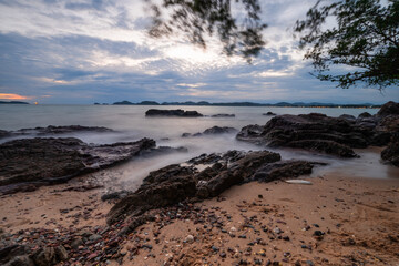 View of Sattahip bay at sunset time. Sattahip bay at sunset time with long exposure photo.