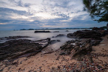 View of Sattahip bay at sunset time. Sattahip bay at sunset time with long exposure photo.