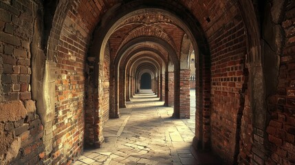 Obraz premium Perspective view of a historic brick passageway in an ancient structure