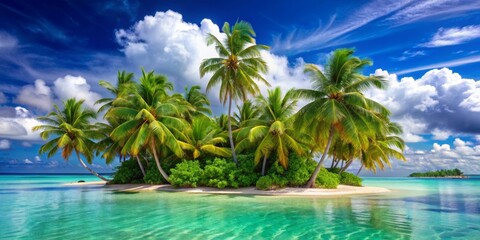 Tropical Paradise Island with Palm Trees and Blue Sky, tropical , island , paradise , beach