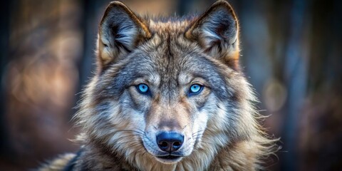 Fototapeta premium Wolf with Blue Eyes Close-up, Wildlife, Portrait, Canidae, Animal