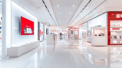 A white and orange display of two small devices in a store