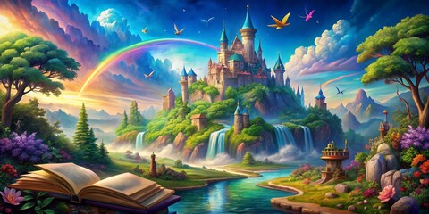 A Magical Castle in a Book, Rainbow, Castle, Landscape, Fantasy, Book Cover