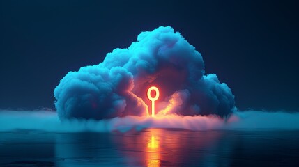A stylized 3D rendering of a cloud with a keyhole, suggesting that cloud solutions hold the key to unlocking business challenges.