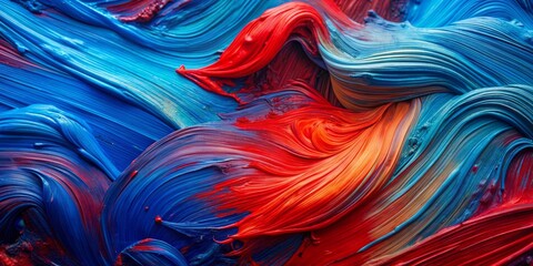 Obraz premium Abstract Swirling Red and Blue Oil Paint, Abstract Art, Oil Paint, Color Swirls, Texture