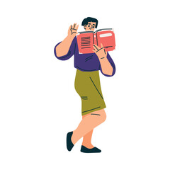 Young Woman Standing with Book Engaged in Mathematics Calculation Vector Illustration