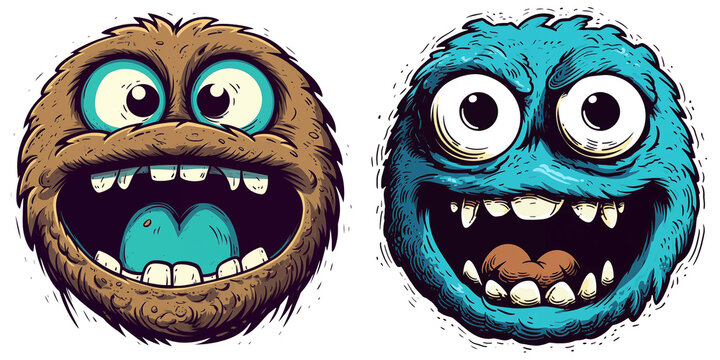 clipart set of funny cartoon monsters scary halloween decoration in watercolor style illustration on transparent background 