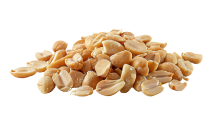 Detailed picture of a bunch of roasted and salted peanuts set apart on a clear background