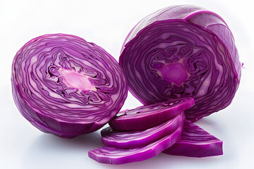 Obraz premium Red cabbage vegetable slices on a clean white background