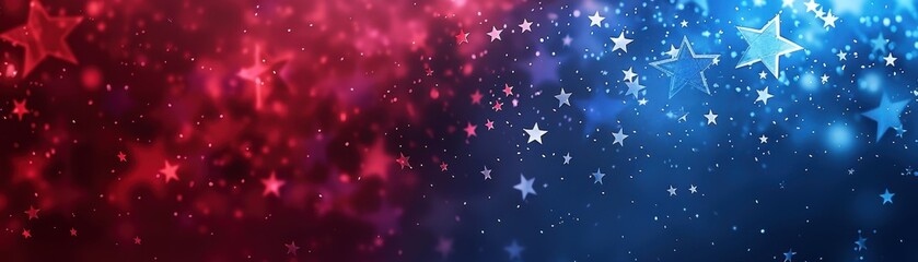 Obraz premium A colorful image of the American flag with stars. The stars are scattered throughout the flag, with some in the middle and others on the edges. The colors of the flag are red, white, and blue
