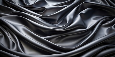 Fototapeta premium Close-Up of Smooth Gray Satin Fabric Draped in Elegant Curves, Fabric Texture, Gray Fabric, Satin, Draped Fabric