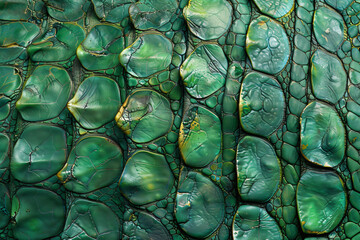 Green lizard skin texture background, top view, seamless pattern