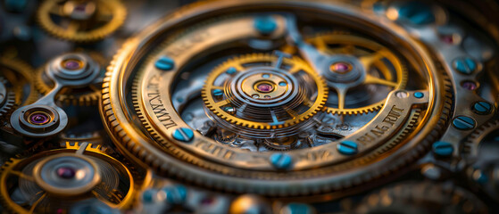 Obraz premium Vintage Watch Mechanism: A macro shot of the intricate inner workings of a vintage watch, showcasing the gears and mechanical details.