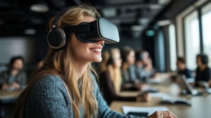 Woman Experiencing Virtual Reality During a Training Session in an Educational or Corporate Setting