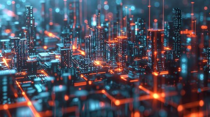Fototapeta premium Smart City with technology 5g communication. Futuristic digital data network connected. Internet of things background concept. 3d rendering1