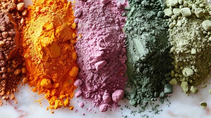 Aerial view of organic food coloring powders in vibrant shades