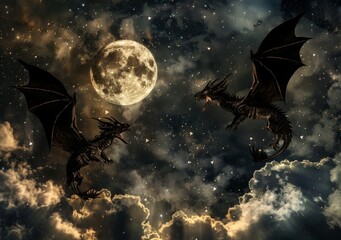 Naklejka premium Photo manipulation of cartoon characters hunting dragons in the real world
