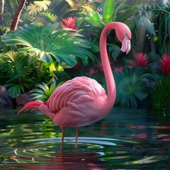 Fototapeta premium 3d cartoon flamingo in water.