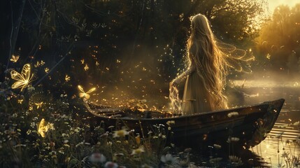 Obraz premium Imaginative wallpaper background art of a fairy in a magical forest