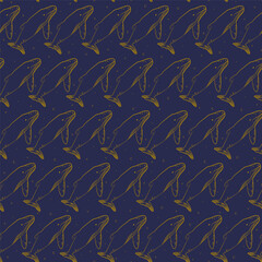 Seamless marine pattern with whale in deep water. Pattern background with underwater 2d cartoon