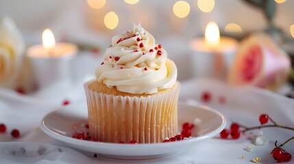 Scrumptious anniversary cupcake on an attractive table with candles