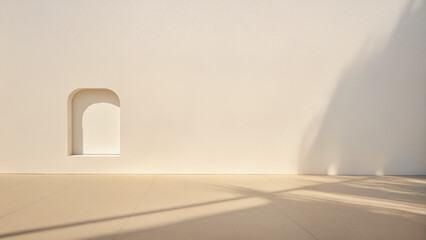 Minimalistic light background with blurred shadow on white wall. geometric Empty space