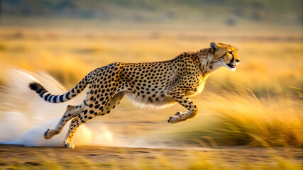 a hungry cheetah sprinting across the savannah