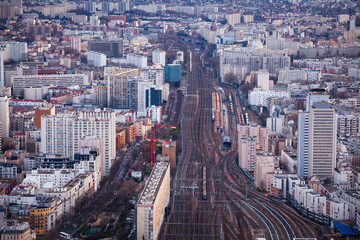 Fototapeta premium Bird-eye view from observation deck of Montparnasse tower. Paris, France