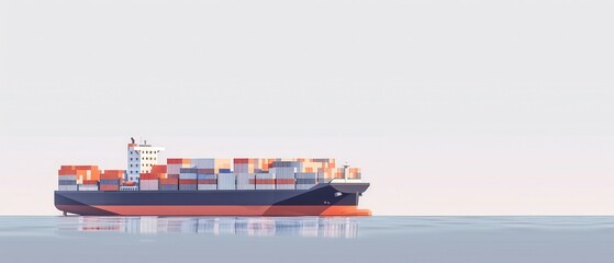 A large cargo ship is sailing in the ocean