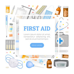 Medical Web Banner Design with Hospital Object Vector Template