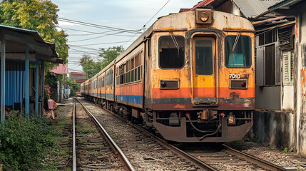 Obraz premium Thai train is running across the river.