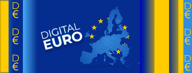 symbol of Digital Euro as D€ as DEURO or D-Euro creative symbol, online payment by mobile device and smart card by the European Union as CBDC