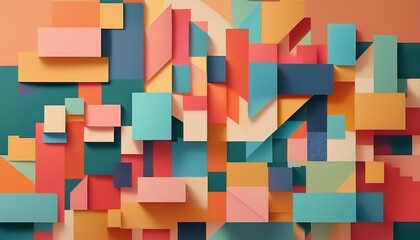  Abstract paper cut backdrop, brush strokes and pixel art pattern background. Random colorful 