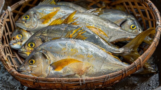 Fresh pomfret fish for sale in digha, west bengal morning market