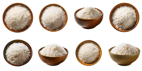 Cooked White Rice in Bowls