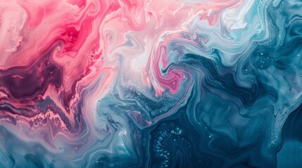 Vibrant abstract swirls of red and blue on marbled background