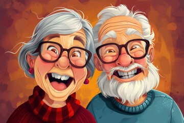 Happy senior couple wearing glasses smiling