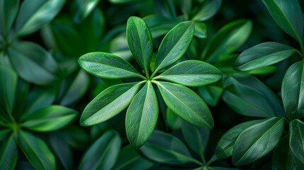 Obraz premium Fresh schefflera foliage close-up in natural light